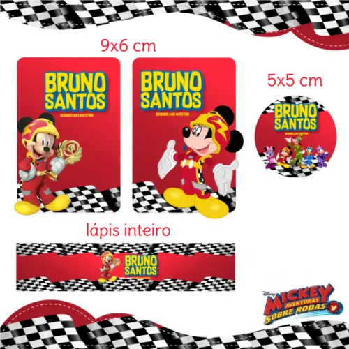 Arquivo digital Etiqueta Escolar - Mickey Sobre Rodas