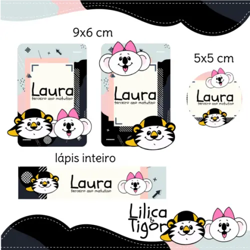 Arquivo Digital Etiqueta Escolar - Ratinha e Tigrinho