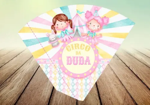 Arte Digital - Cone para Pipoca - Circo Rosa Aquarela