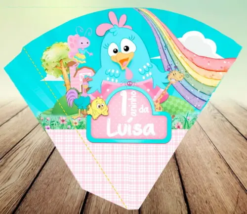 Arte Digital - Cone para Pipoca - Galinha Pintadinha Menina
