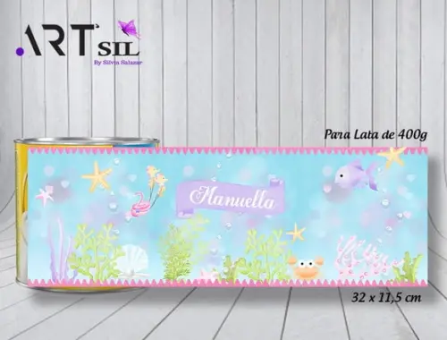 Arte Digital - Lata de Leite 400g - Fundo do Mar Menina