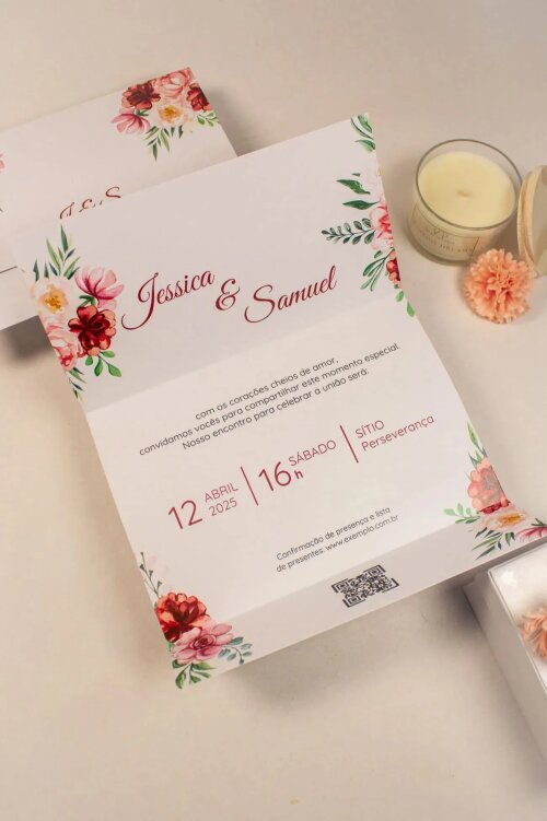 Convite Casamento - Floral (FAZEMOS QUALQUER MODELO)