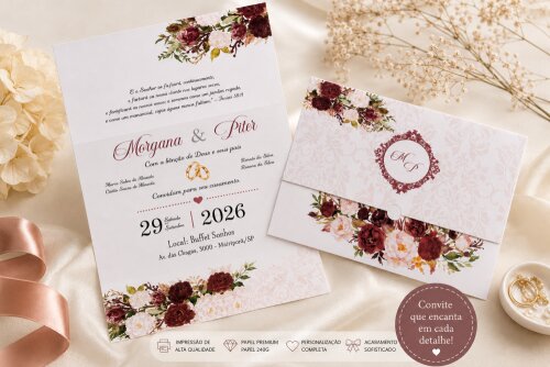 Convite Casamento - Floral (FAZEMOS QUALQUER MODELO)