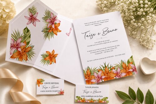 Convite de Casamento Floral Elegante – Kit Completo
