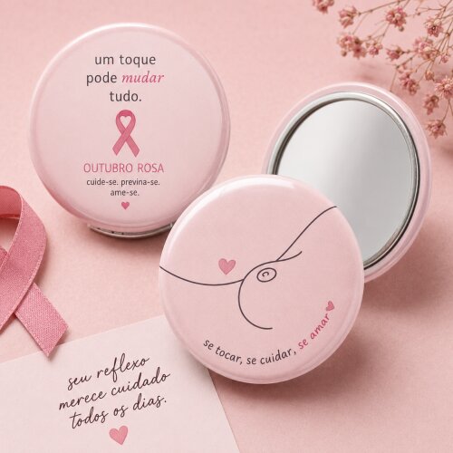 Outubro Rosa - Mimo Acessivel - Espelhinho (Fazemos Qualquer tema)