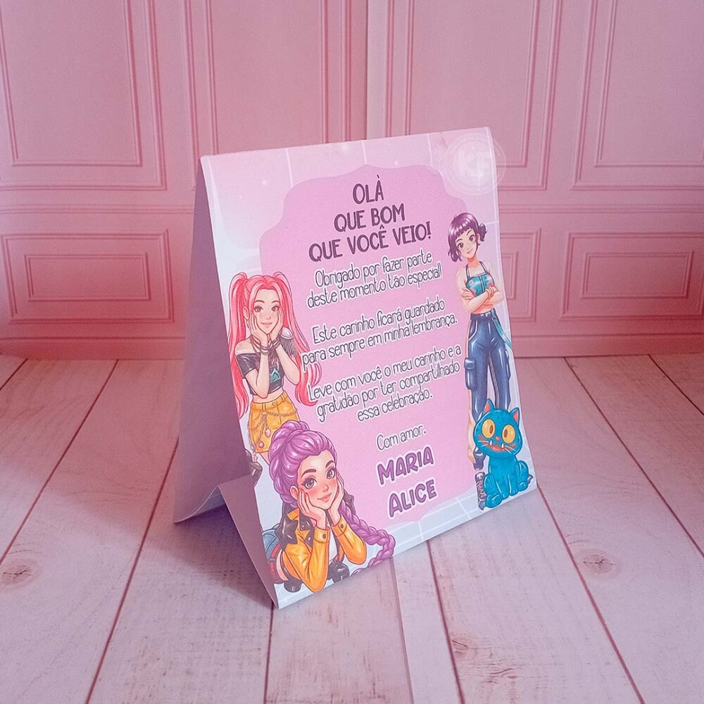 Kit Plaquinhas de Agradecimento de Mesa Guerreiras do K-Pop