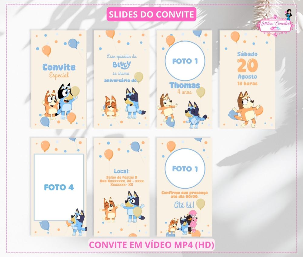 Convite em Vídeo Animado Bluey e Bingo