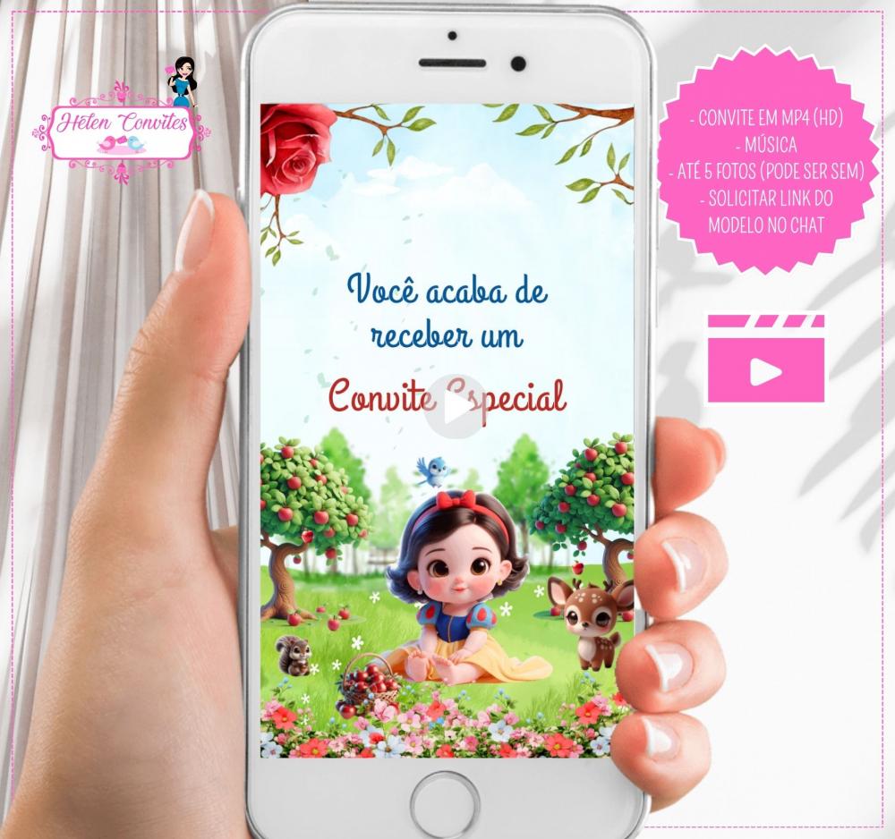 Convite em Vídeo Animado Branca de Neve Baby | Convite Infantil