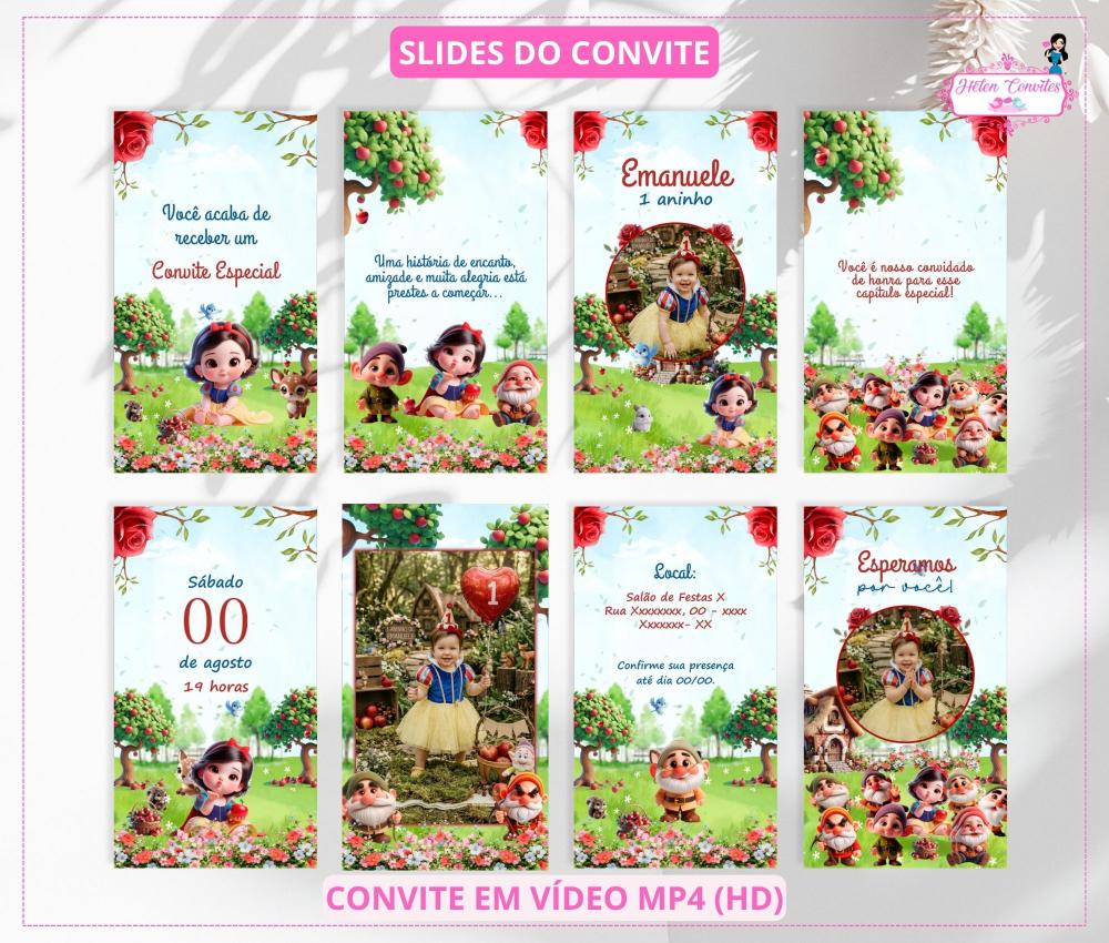 Convite em Vídeo Animado Branca de Neve Baby | Convite Infantil