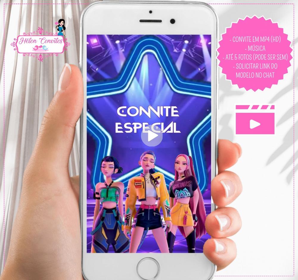 Convite em Vídeo Animado Guerreiras Kpop Infantil