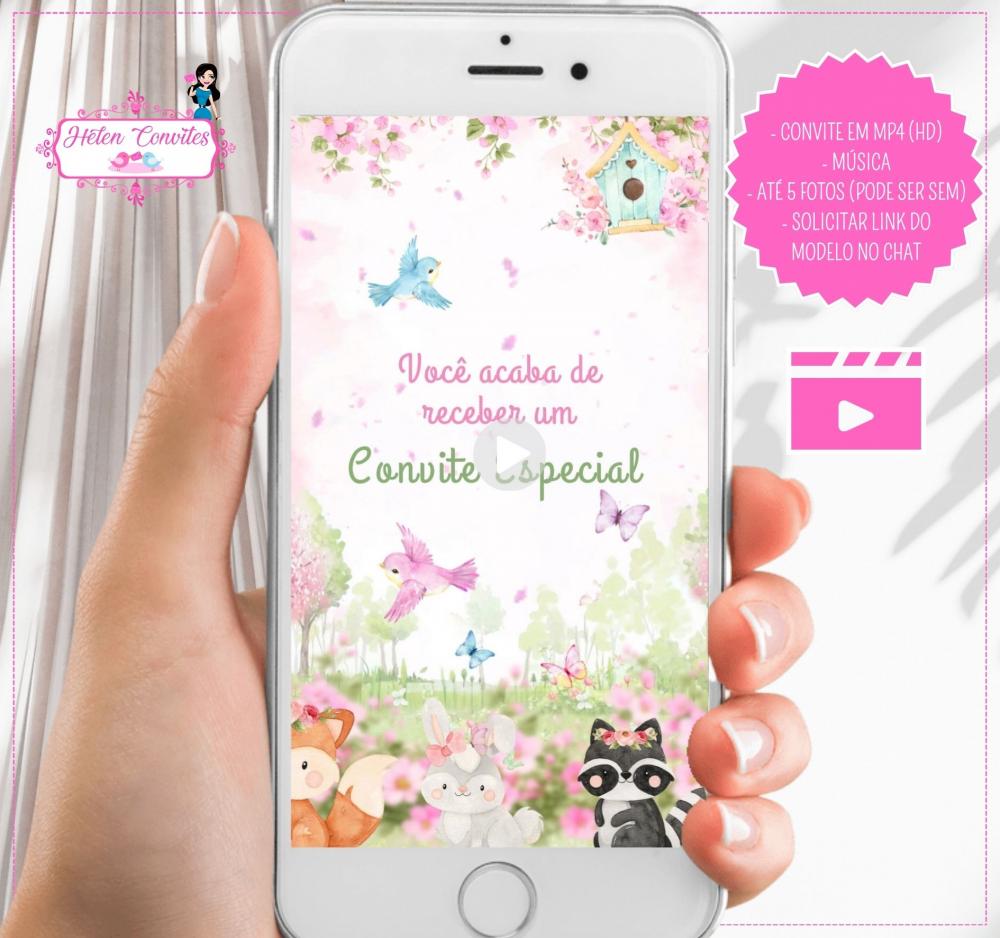 Convite em Vídeo Animado Bosque Encantado Menina