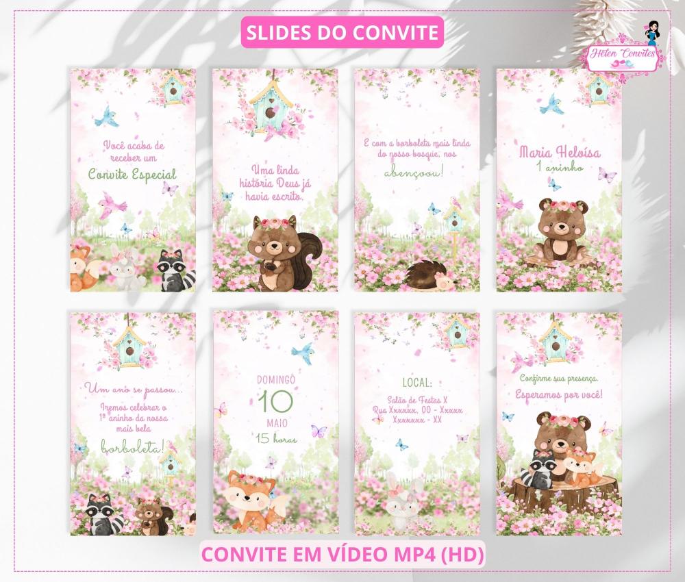 Convite em Vídeo Animado Bosque Encantado Menina