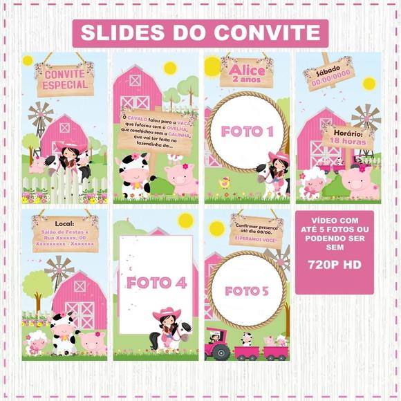 Convite Animado Fazendinha Rosa