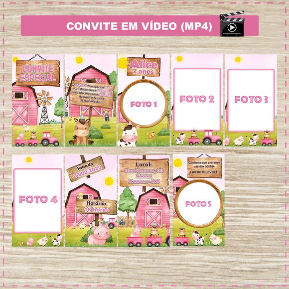 Convite Animado Fazendinha Rosa