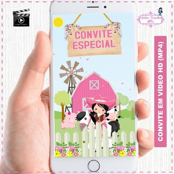 Convite Animado Fazendinha Rosa