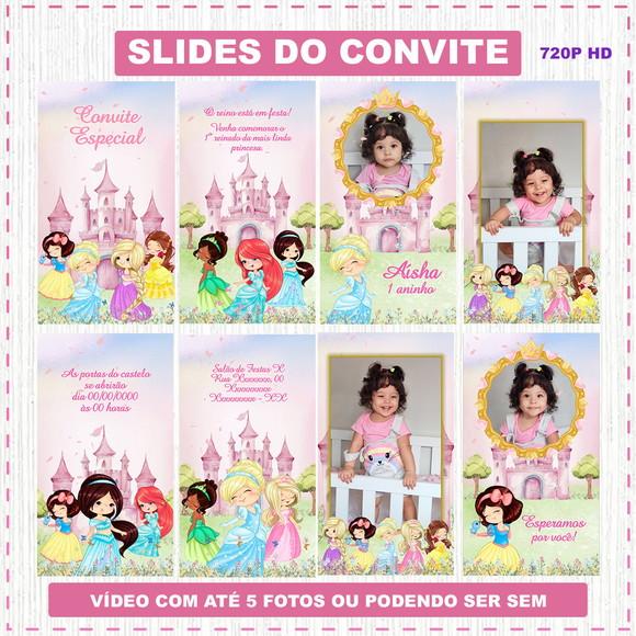 Convite Animado Princesas da Disney Aquarela