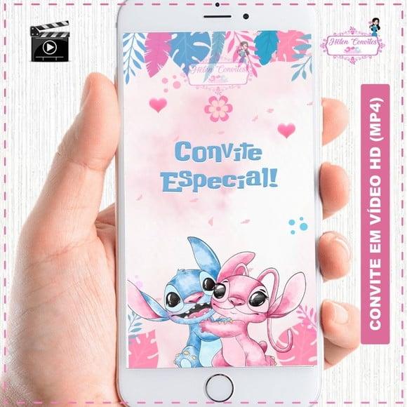 Convite Animado Stitch e Angel Aquarela