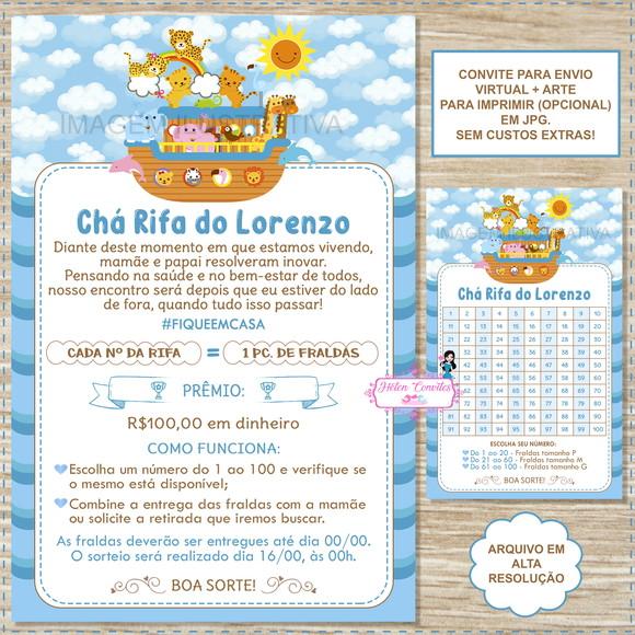 Convite Chá Rifa Arca de Noé + Cartela