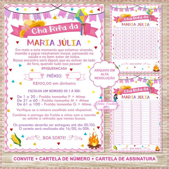 Convite Chá Rifa Festa Junina + 2 Cartelas