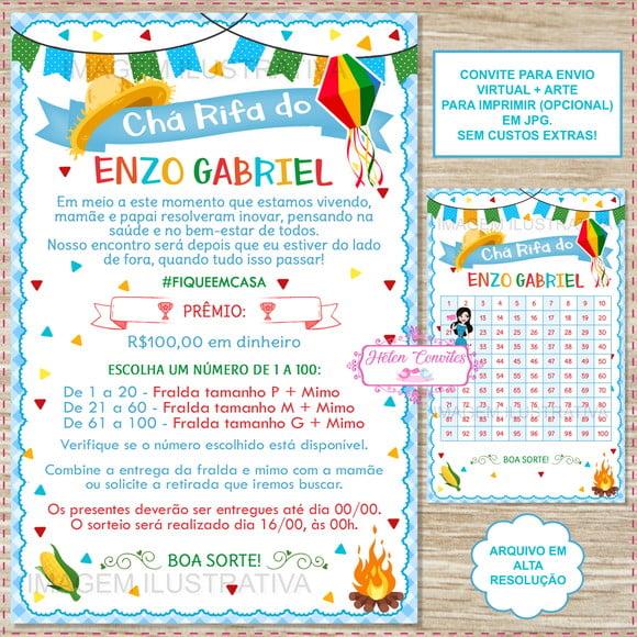 Convite Chá Rifa Festa Junina + Cartela