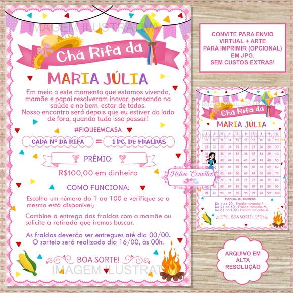 Convite Chá Rifa Festa Junina + Cartela