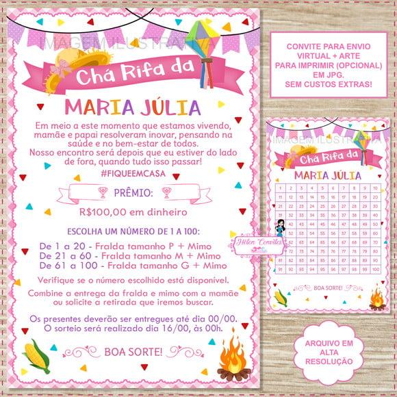 Convite Chá Rifa Festa Junina + Cartela