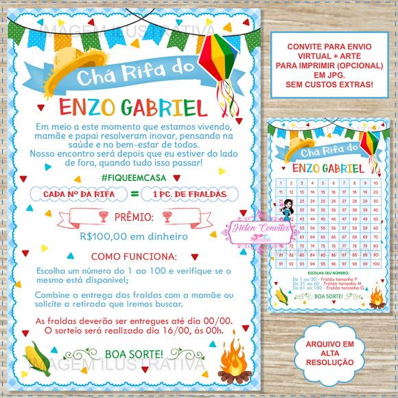 Convite Chá Rifa Festa Junina + Cartela