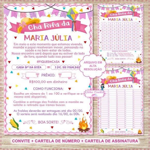Convite Chá Rifa Festa Junina + 2 Cartelas