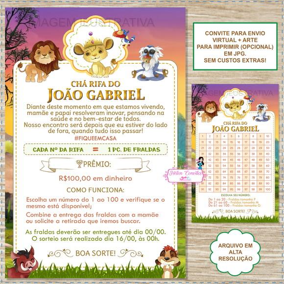 Convite Chá Rifa Rei Leão + Cartela