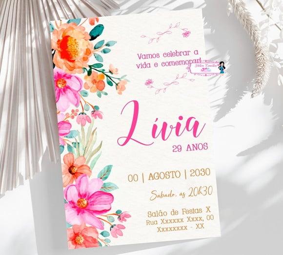 Convite Digital 25, 30, 40, 45 Anos Pink e Laranja