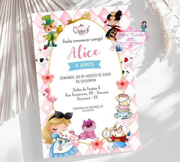 Convite Digital Alice no País das Maravilhas Aquarela