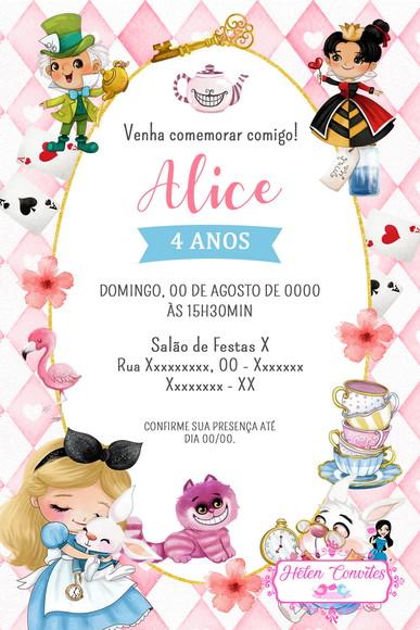 Convite Digital Alice no País das Maravilhas Aquarela