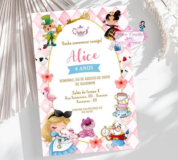 Convite Digital Alice no País das Maravilhas Aquarela