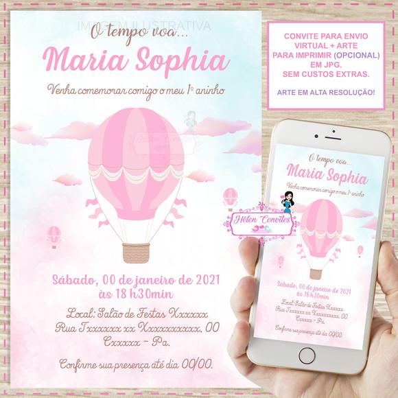 Convite Digital Balão de Ar Rosa