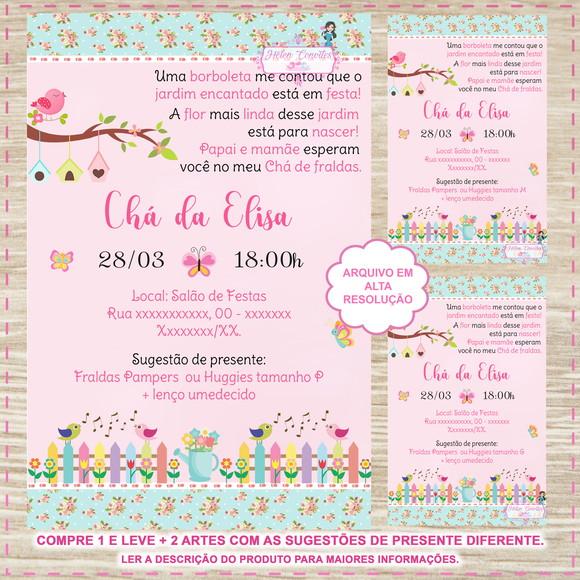 Convite Digital Chá de Fraldas Jardim Encantado