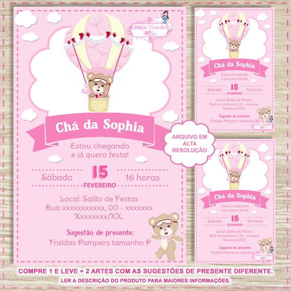 Convite Digital Chá de Fraldas Ursinha Baloeira