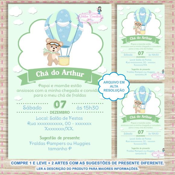 Convite Digital Chá de Fraldas Ursinho Baloeiro