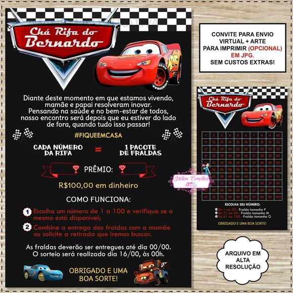 Convite Digital Chá Rifa Carros da Disney