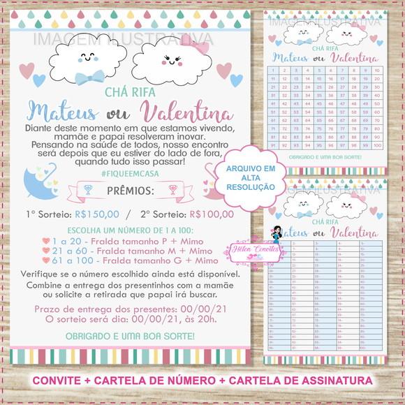 Convite Digital Chá Rifa Chuva de Amor + 2 Cartelas