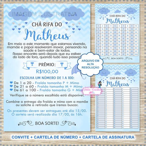 Convite Digital Chá Rifa Chuva de Amor + 2 Cartelas