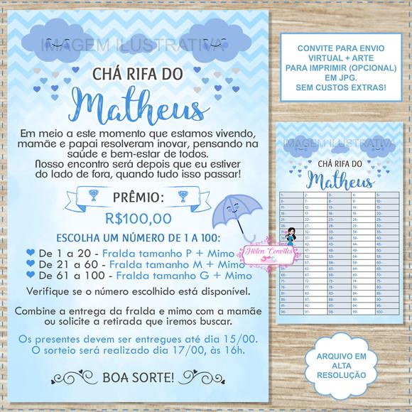 Convite Digital Chá Rifa Chuva de Amor + Cartela