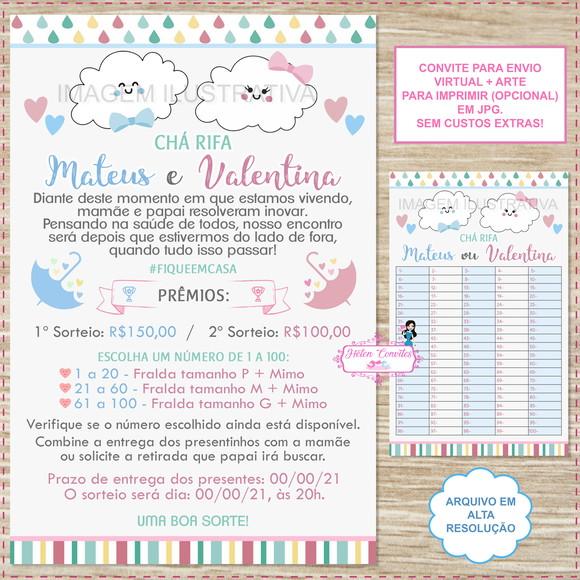 Convite Digital Chá Rifa Chuva de Amor Duplo + Cartela