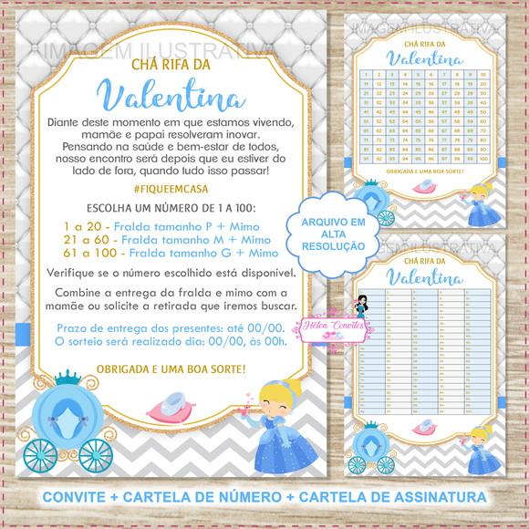 Convite Digital Chá Rifa Cinderela + 2 Cartelas