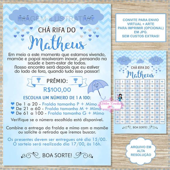 Convite Digital Chá Rifa Chuva de Amor + Cartela