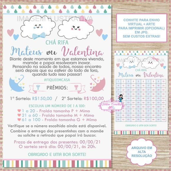Convite Digital Chá Rifa Chuva de Amor Duplo + Cartela