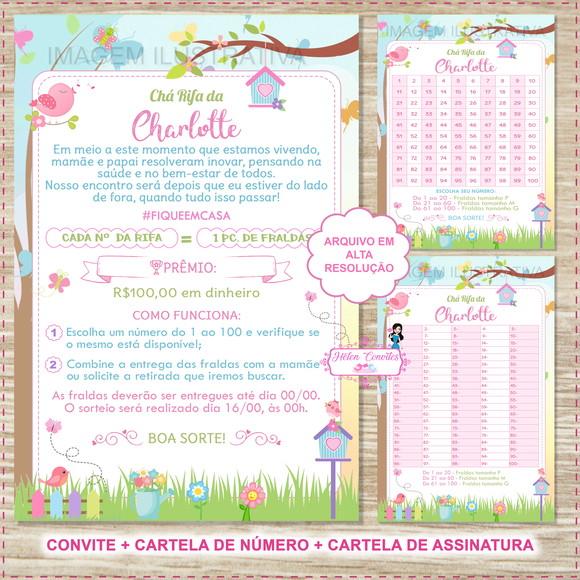 Convite Digital Chá Rifa Jardim Encantado + 2 Cartelas