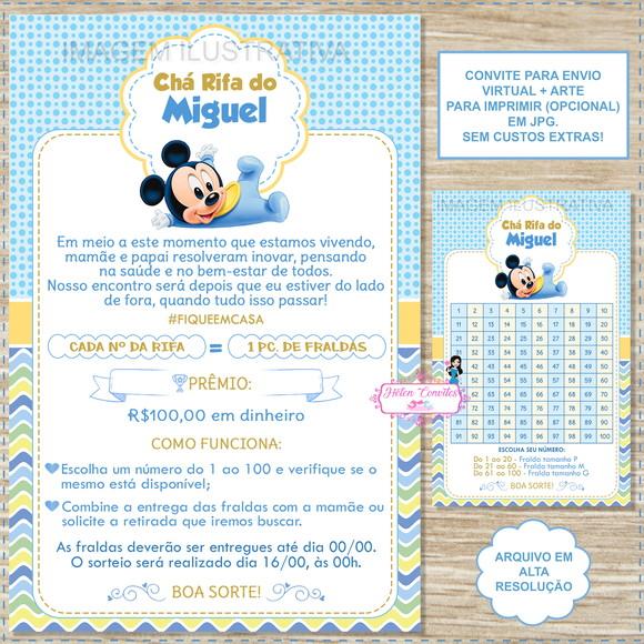 Convite Digital Chá Rifa Mickey Baby + Cartela
