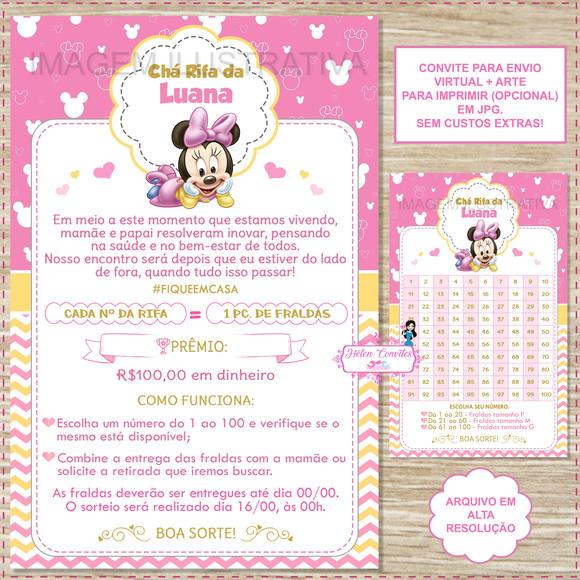 Convite Digital Chá Rifa Minnie Baby + Cartela