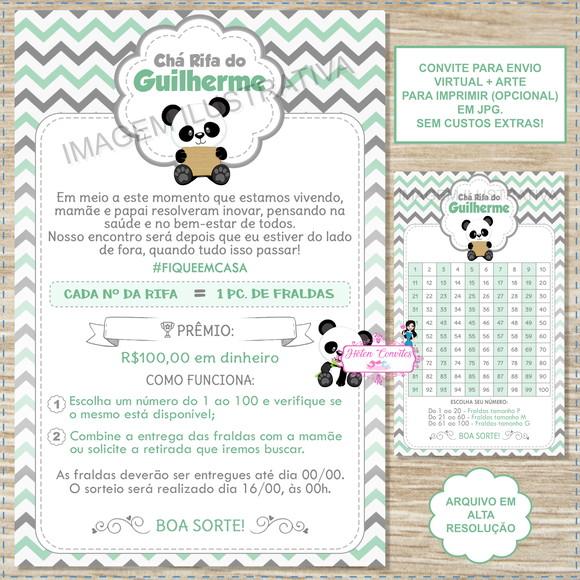 Convite Digital Chá Rifa Panda + Cartela