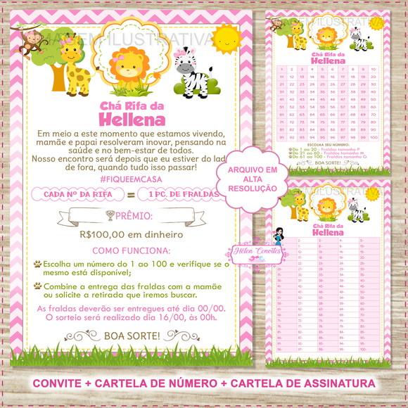 Convite Digital Chá Rifa Safari + 2 Cartelas
